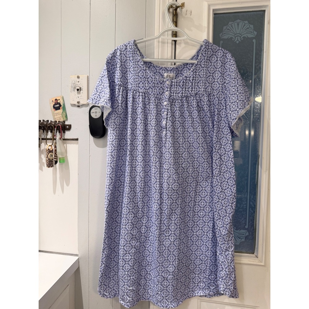 Aria Collection Blue White Floral Cotton Nightgown Short Sleeve Plus Size 4X